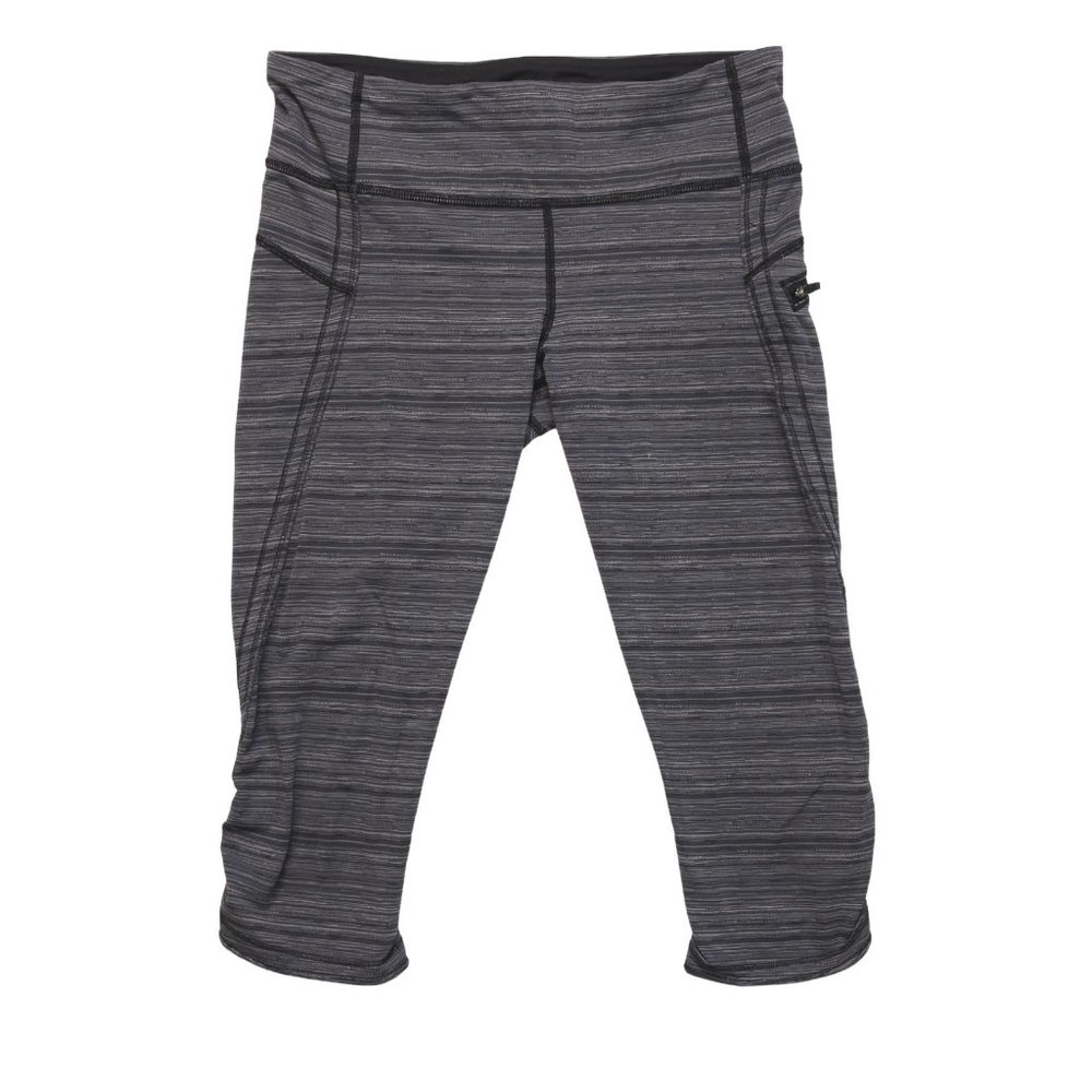 Lululemon Speed Crop Gray Strata Stripe Drawstring Side Zip Pocket